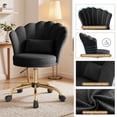thumbnail image 3 of Hawsaiy Shell Back Home Office Chair with Lumbar Pillow, Modern Upholstered Desk Chair with Gold Metal Base, Swivel Adjustable Computer Chair for Home Office, Black, 3 of 11