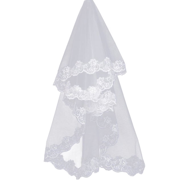 LEEYNEER Wedding Veil Comb Lace Flower Edge Bridal Accessories (Beige)