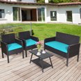 thumbnail image 3 of Topbuy 4 Pièces Patio Rotin Canapé Ensemble Conversation Ensemble avec Table en Verre Trempé Turquoise, 3 of 5