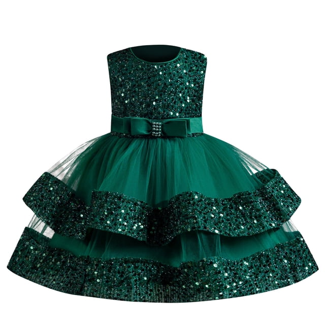 Birdeem Girls Summer New Sleeveless Ruffled Lace Round-Neck Embroidery Mesh Princess Bow Skirt