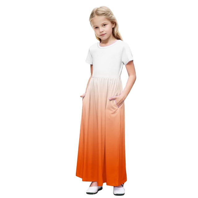 Rbaofujie Robe Longue Maxi Décontractée Ample à Manches Courtes à Imprimé Floral pour Fille avec Poches 4-12 Ans