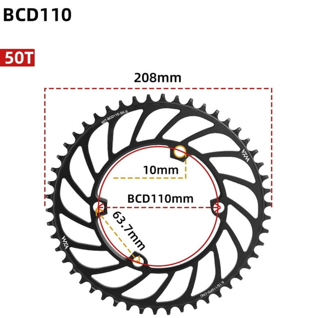 GLFILL Road Bike Single Chainwheel 110BCD 4 Bolts 48T-56T Narrow Wide Tooth Chainring