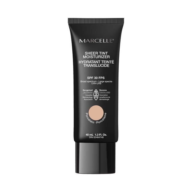 Marcelle Hydratant Teinte Transparente FPS 30 Porcelain en tube Noir de 40 ml avec Texte Blanc, Offrant une protection à Grand Spectre contre les UVA-UVB, une Hydratation de 24 Heures et un Éclat Naturel, Reconnu par l'Association Canadienne de Dermatologie, Idéal pour une Couvrance Légère et l'Hydratation de la Peau.