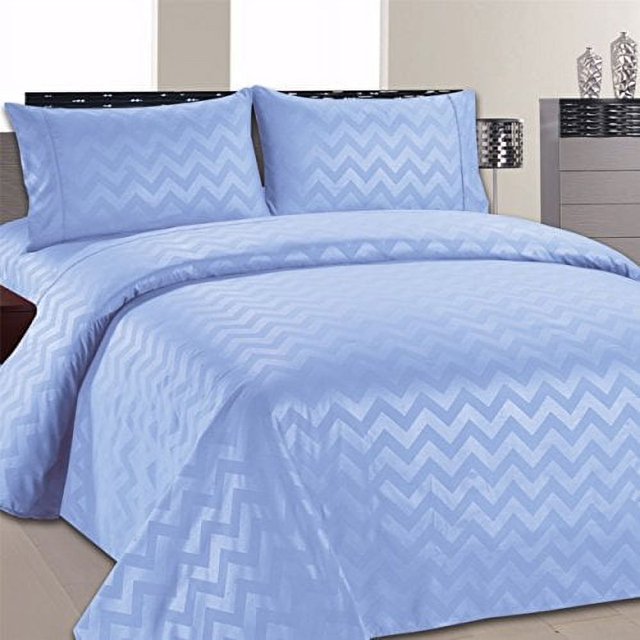 Collection Chevron Beverly Hills 1800 Series, Ensemble de Draps Uni Ultra Doux et Résistant aux Plis (Simple, Bleu)