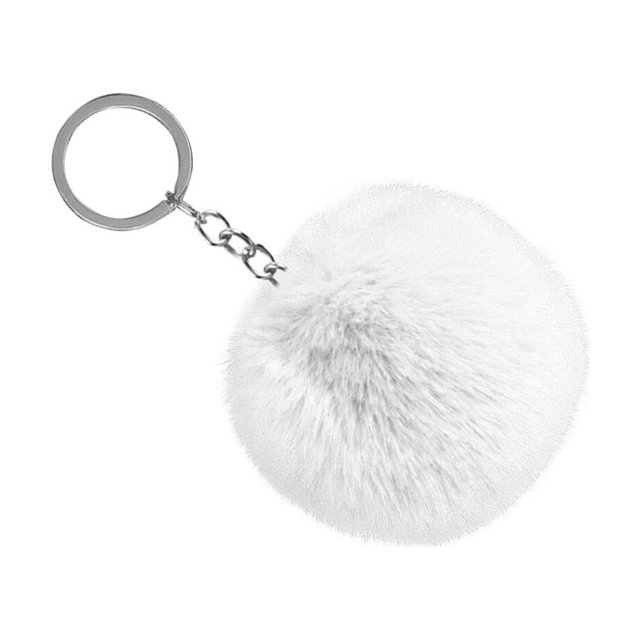 Fuzzy Ball Keychain Supple Comfortable Lovely Key Rings Adorable Practical Key Chains Women for Children Adults Elderly Students White 5cm