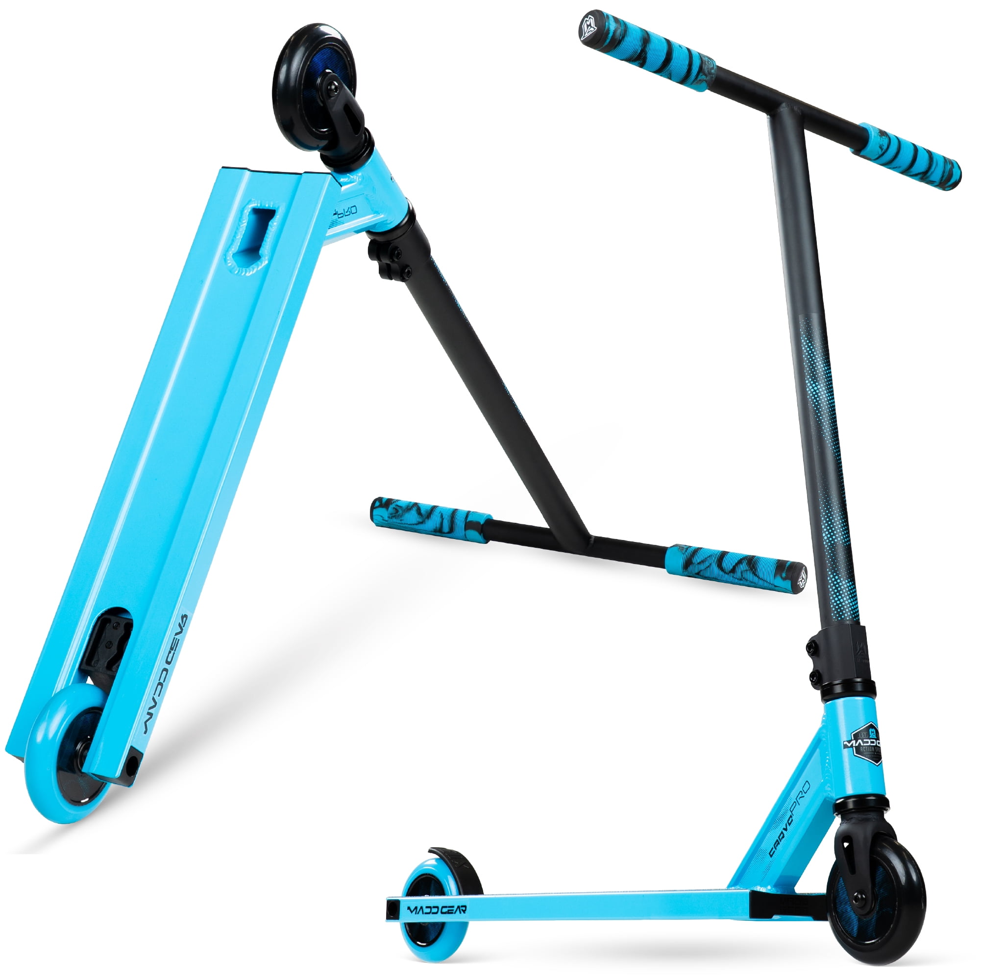Trottinette freestyle pour enfants 6–10 ans – trottinette de tricks solide, 30 po, plateau 4 × 19 po, roues 100 mm, bleu – Madd Gear Carve Pro