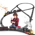 thumbnail image 3 of Train Set for Kids,Remote Control Electric Train Set for Children with Tracks,Steam Locomotive Engine w/Smoke Sound Light Cargo Vehicle,Christmas Bir, 3 of 8
