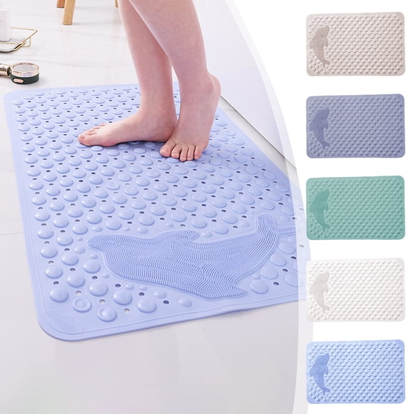 Non-Slip Bath Mat with Suction Cups | Waterproof PVC Floor Mat for Shower & Toilet | 35x70cm (13.78x27.56in) | Blue, Khaki, Gray, White, Green