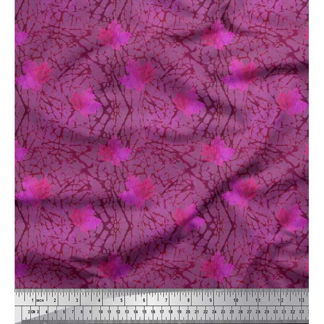 Soimoi Rayon Fabric Texture & Autumn Leaves Print Fabric by Yard 56 Inch Wide