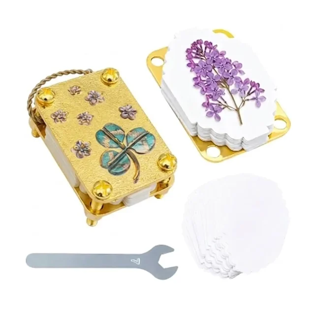 Mini Flower Press Keychain Handcrafted Gold Metal Micro Flower Preserving Tool with Secure Straps for On-The-Go DIY Crafts