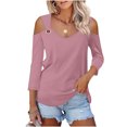 thumbnail image 1 of RXIRUCGD Femmes Uni Manches 3/4 Col en V Chandail Sans Bretelles Hauts Chemises Blouse, Rose, Taille : M, 1 of 6