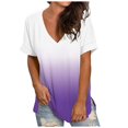 thumbnail image 1 of Pompotops T-shirt Décontracté à Manches Courtes et Col en V Imprimé Dégradé pour Femmes, 1 of 6