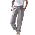 thumbnail image 4 of Mikilon Women Casual Solid Color Pockets Elastic Waist Comfortable Straight Pants, 4 of 5
