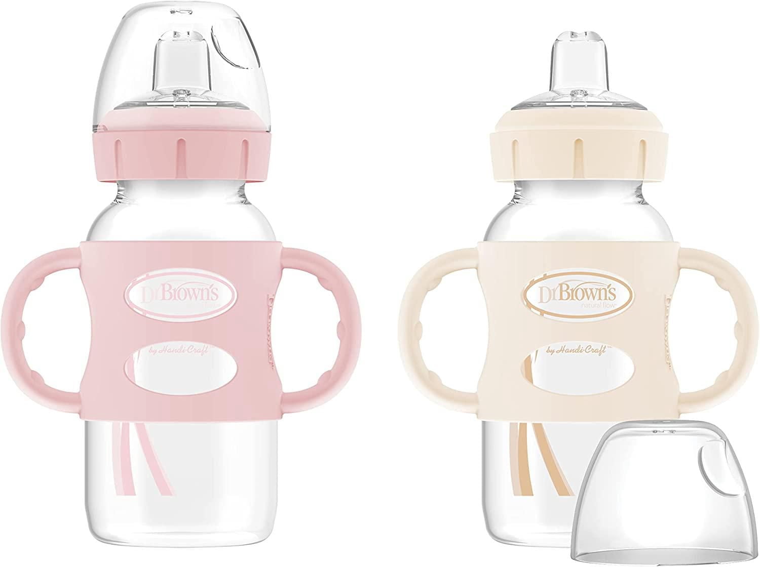 Dr. Brown's Milestones Wide-Neck Sippy Bottle with Silicone Handles Pink 2x8oz Bottles