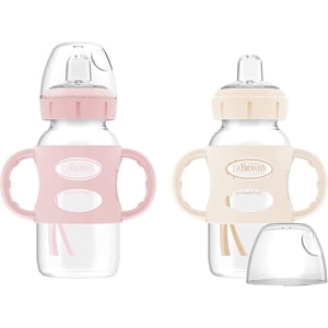 Dr. Brown's Milestones Wide-Neck Sippy Bottle with Silicone Handles Pink 2x8oz Bottles