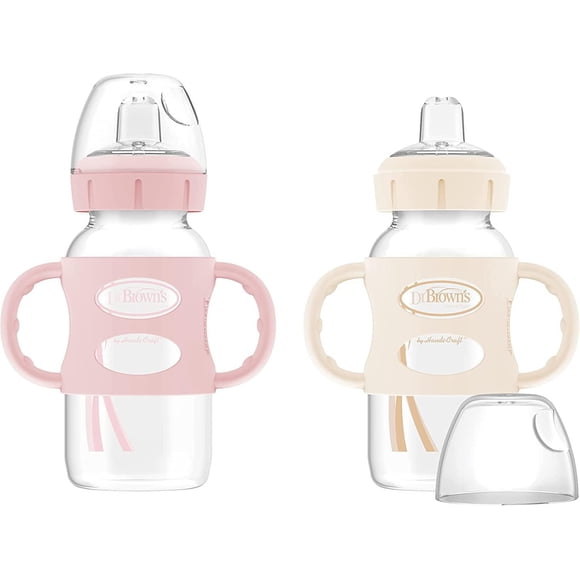 Dr. Brown's Milestones Wide-Neck Sippy Bottle with Silicone Handles Pink 2x8oz Bottles