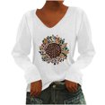 thumbnail image 1 of Pompotops T-Shirt à Manches Longues à Col en V Imprimé Décontracté pour Femmes, Chandail, Hauts, Liquidation, 1 of 4