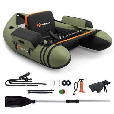Goplus Inflatable Fishing Float Tube w/Pump & Storage Pockets & Fish Ruler Green