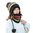 thumbnail image 1 of 1 Ensemble Automne Hiver Bonnet Écharpe Coloré Rayé Tricot Bordless Peluche Doublure Extensible pour l'Extérieur, 1 of 10
