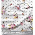 thumbnail image 1 of Soimoi White Poly Georgette Fabric Leaves,Small Circle & Floral Decor Fabric Printed BTY 42 Inch Wide, 1 of 3