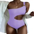 thumbnail image 1 of Women‘s Slim Monokini Solid Color One Shoulder Hollow One Piece Swimsuit Beach Bathing Suit, 1 of 2
