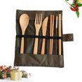 thumbnail image 3 of 6PCS Bamboo Tableware Set Portable Outdoor Flatware Eco-friendly Travel Cutlery Food Serving Kit (Dark Green), 3 of 8