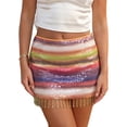 thumbnail image 1 of Women's Sequin Mini Skirts Low Waist Rainbow Color Tassel Skirts, 1 of 8