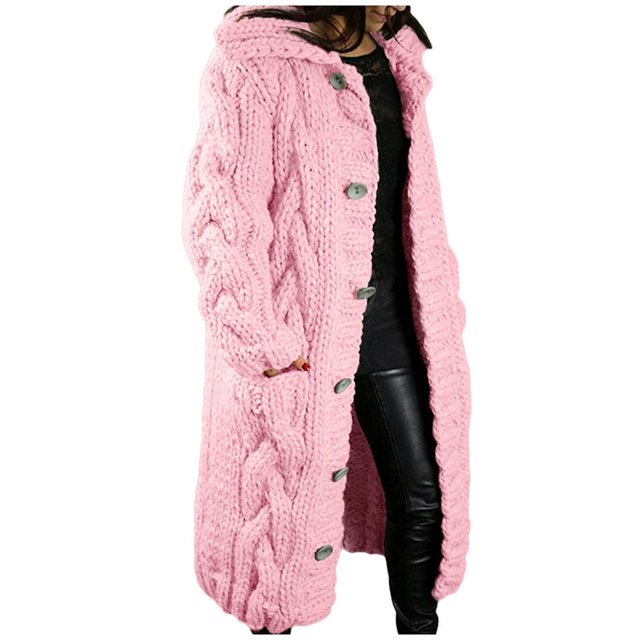 Women‘s Long Large Classic Cardigans Cable Knit Hood Sweater Oversized Button Duster Coat with Pocket 2024