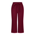thumbnail image 4 of Women High Waisted Wide Leg Pants Drawstring Elastic Trousers Comfy Straight Leg Fashion Long Pants With Pockets, 4 of 5