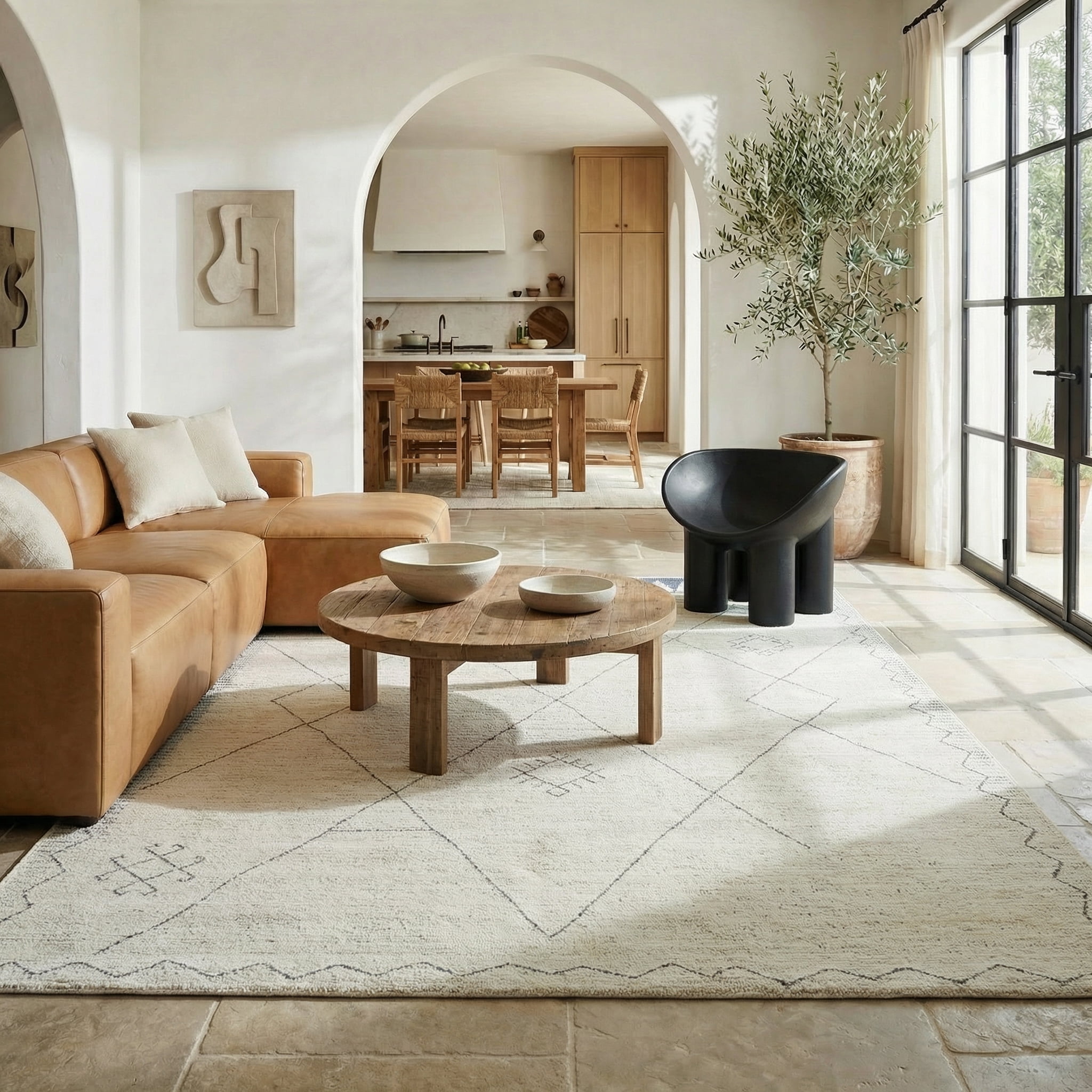 Tapis d'interieur abstrait Rug Branch Casa, beige creme, boheme - Salon, chambre, salle a manger et cuisine