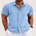 thumbnail image 3 of Men‘s Linen Casual Short Sleeve Shirts Button Down Summer Beach Shirt，L Yellow Green, 3 of 6