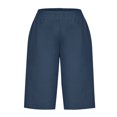 thumbnail image 4 of Timegard Womens Shorts Cotton Linen Elastic Waist Solid Color Summer Knee Length Trousers with Pockets, 4 of 6