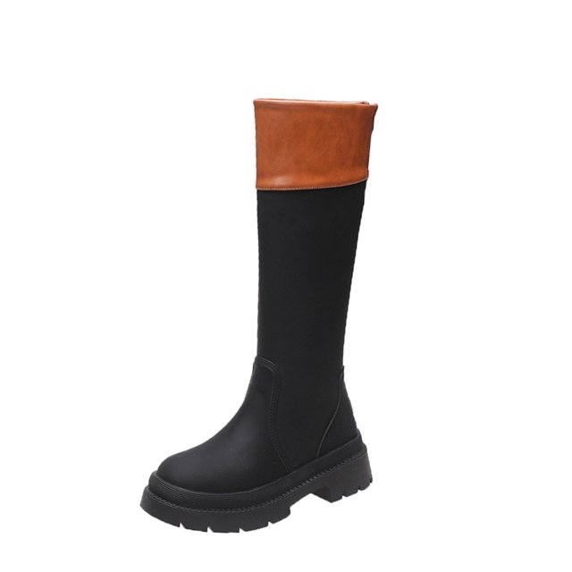 Bottes à Plateforme Hauteur Genou pour Femmes Talon Épais Bout Rond Antidérapantes Mode Hiver en Cuir