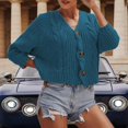 thumbnail image 3 of Baberdicy Cardigan Sweater Ladies Solid Color Button Sweater Knit Cropped Loose Cardigan Women's Cardigans Blue, 3 of 3
