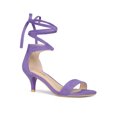 thumbnail image 1 of BLISSFUL STEP Women's Shoes Faux Suede Lace Up Open Toe Kitten Heel Cushioned Footbed Sandals  Purple 9, 1 of 7