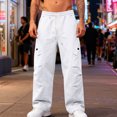 thumbnail image 1 of Ceisia Men Solid Color Loose Casual Pants Elastic Waist Drawstring Sports Gift Work Trousers, 1 of 9