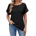 thumbnail image 1 of Pisexur Hauts pour Femmes, Hauts de Printemps pour Femmes Blouses pour Femmes Chic Décontracté Haut à Manches Courtes Ajouré à Col Rond Uni Haut/chemise à Manches Courtes à Col Rond Noir, G, 1 of 6
