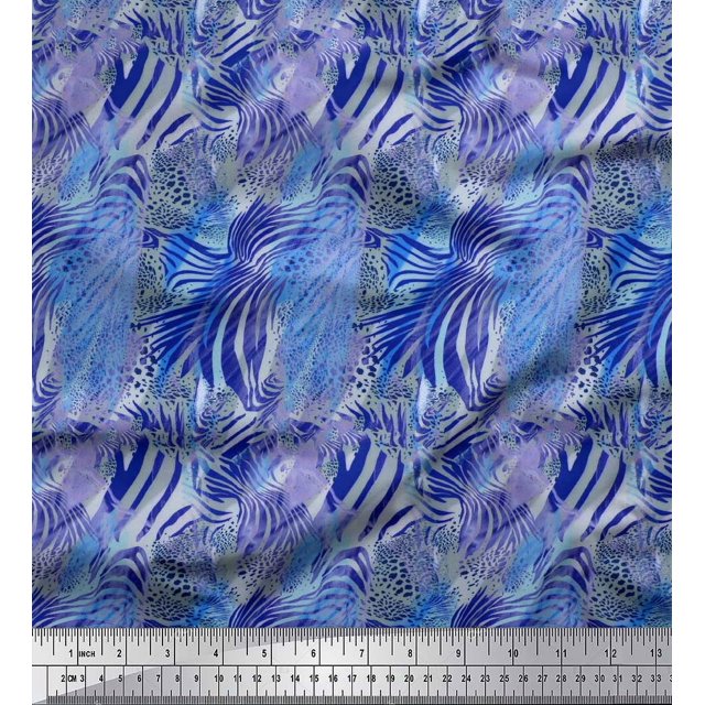 Soimoi Blue Cotton Cambric Fabric Leopard & Wild Animal Skin Decor Fabric Printed BTY 42 Inch Wide