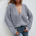 thumbnail image 4 of Ruimatai Women's V-Neck Solid Color Button Long Sleeve Knitted Sweater Cardigan, 4 of 8