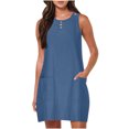 thumbnail image 1 of FAIWAD Robe Débardeur d'Été Décontractée pour Femme, Col Rond, Sans Manches, Longueur Genou, Robes, Couleur Unie, Ligne A, Boho, Robe Soleil, 1 of 7