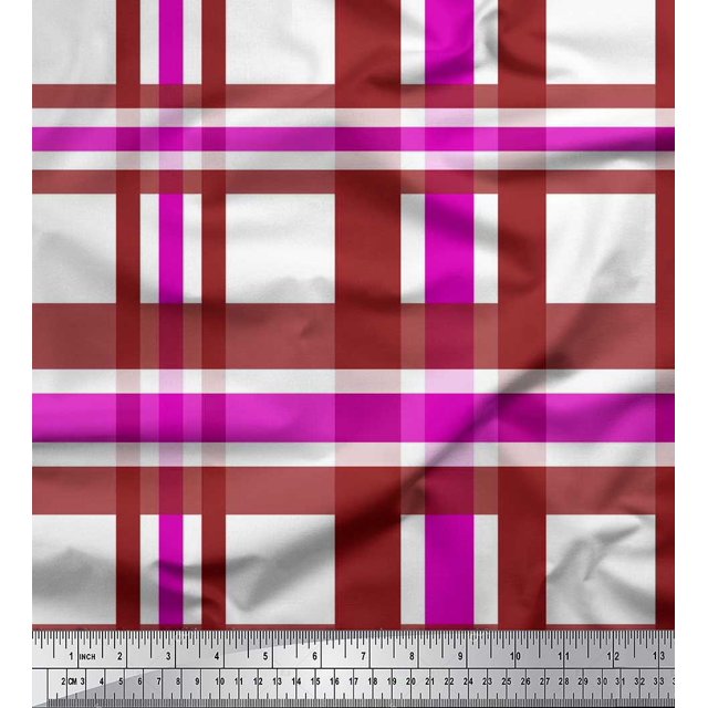 Soimoi Pink Poly Georgette Fabric Gingham Check Printed Fabric 1 Yard 42 Inch Wide