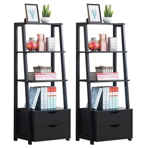 Costway Ensemble de 2 Étagère à ardoise 4-Tier Librairie de la bibliothèque de la Bibliothèque 2 Tiroirs