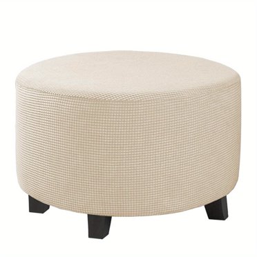 CNKOO 1pc Contemporary Round Ottoman Footstool Cover  Stretchable Polyester and Spandex Blend  Machine Washable  Non-Slip Grip  Elastic Band Closure  180-200gsm Weight - Small Size ZZZ
