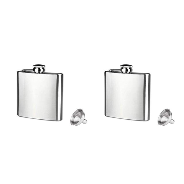 QualitChoice 4 5 6 7 8 10 18oz Stainless Steel Hip Alcohol Flask Cap + Funnel 6 oz 2Set