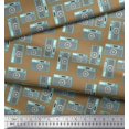 thumbnail image 2 of Soimoi Brown Japan Crepe Satin Fabric Camera & Dots Decor Fabric Printed Yard 42 Inch Wide, 2 of 3