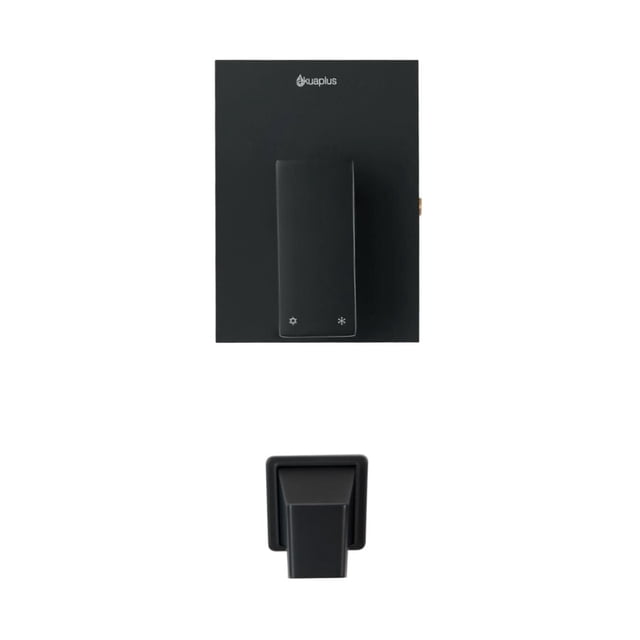 The akuaplus® - SHELA Trousse de Soupapes d'Équilibre de Pression avec Bec Carré en Noir Mat, Comprenant une Plaque de Commande Rectangulaire avec une Poignée à Levier Unique Marquée d'Icônes de Température et un Bec de Bain Carré Assorti, Idéal pour la Rénovation de Salle de Bain et une installation Facile de PEX.