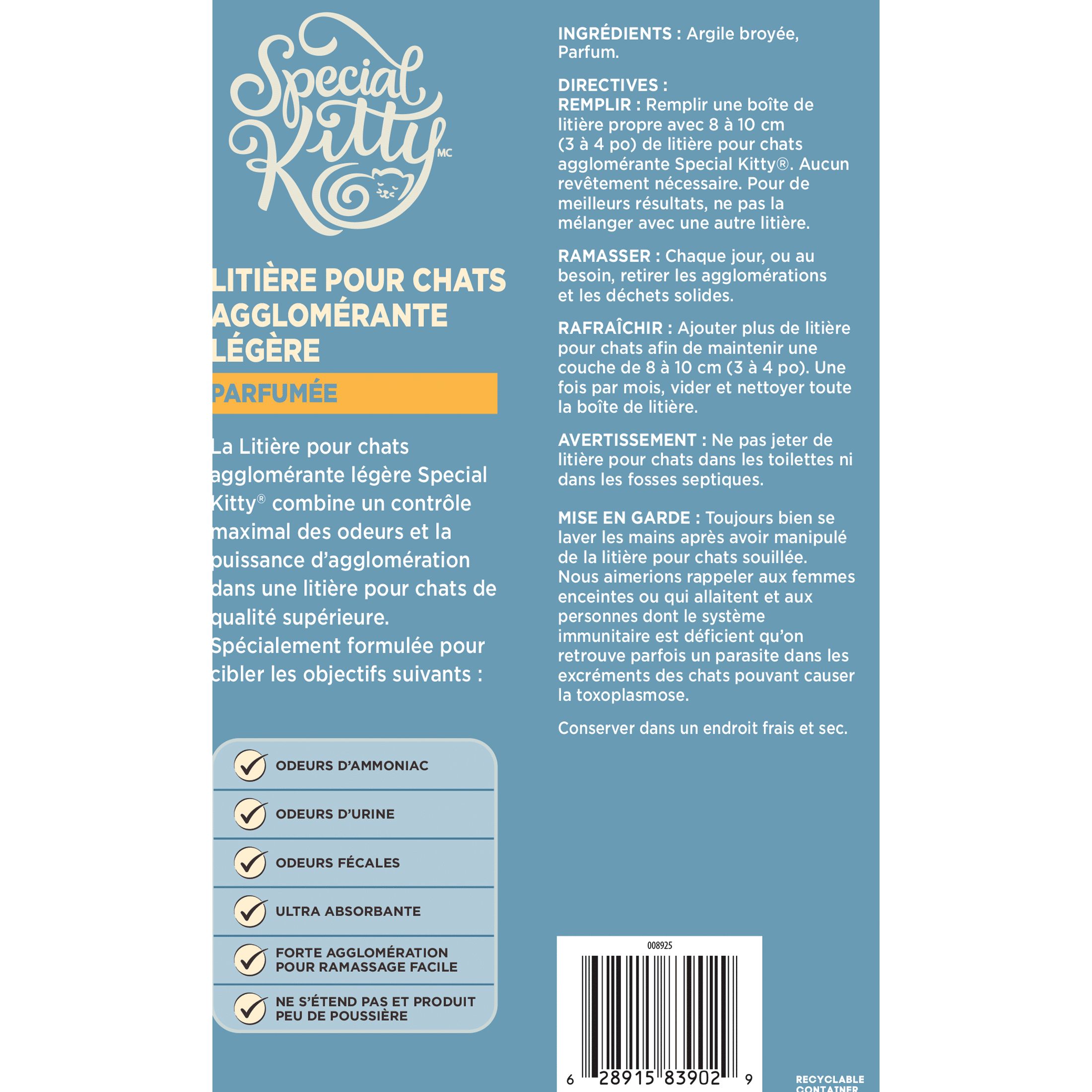 Special Kitty Litière Parfumée Agglomérante Légère pour Plusieurs Chats 3.86kg