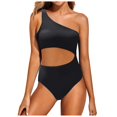 thumbnail image 1 of Womens Bikini Swimsuits One Shoulder Bathing Suits Full Coverage Keyhole Solid Tankinis Swimwear for Women Black, 1 of 4