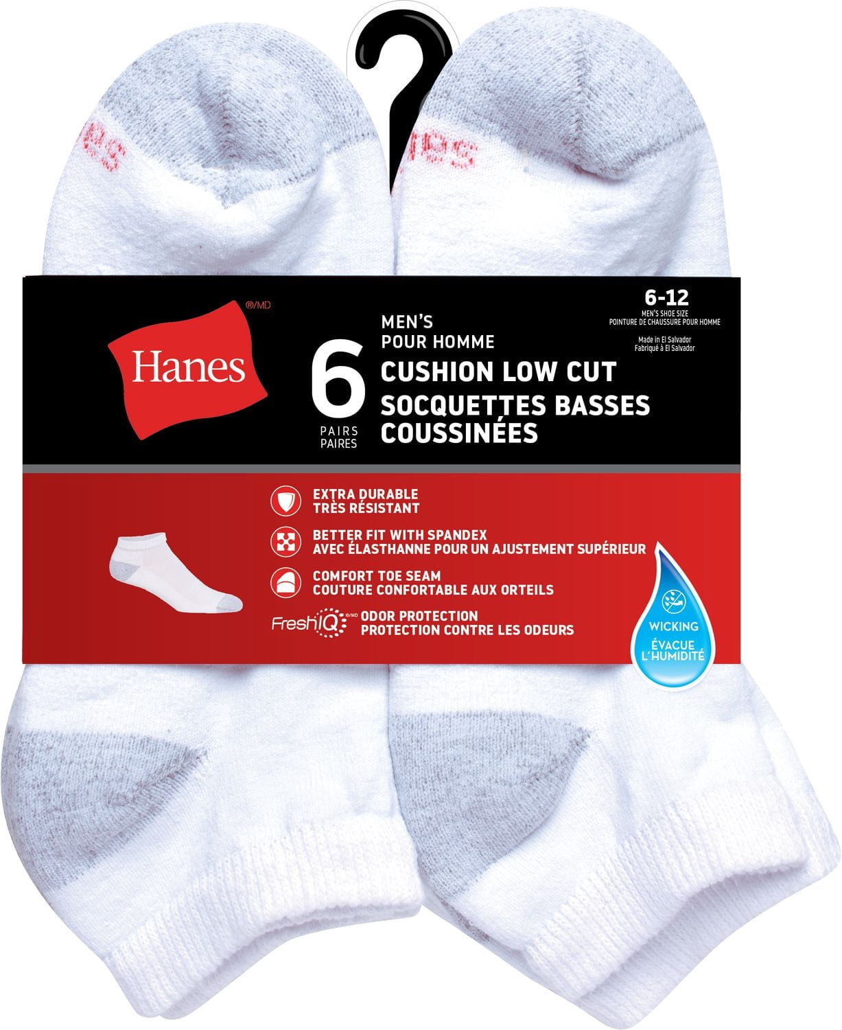 Hanes Chaussettes basses P6 Cushion Protection contre les odeurs pour hommes