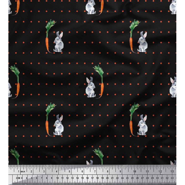 Soimoi Cotton Voile Fabric Carrot & Rabbit Dots Print Fabric by Yard 56 Inch Wide